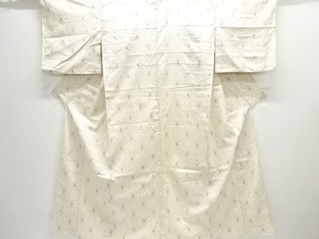 アンティーク　麻の葉模様織り出し十日町紬単衣着物